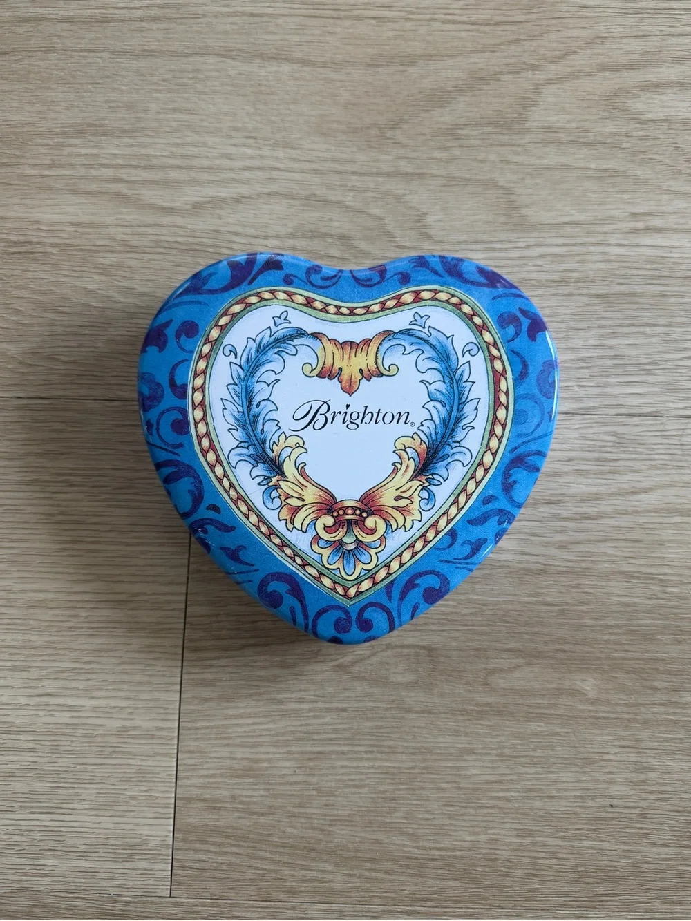 Brighton Jewelry Heart Shaped Empty Tin Collectible Box Blue 5x5.5 Keepsake